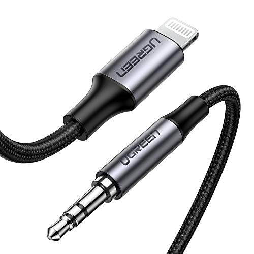 UGREEN Cable Auxiliar iPhone Coche, MFi Certificado Adaptador Lightning a Jack 3.5mm Macho, Aux Audio Cable iPhone para Coche Música Compatible con iPhone 12 11 Pro MAX XS XR X SE 2020 8 7 6, 1Metros