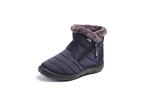 UMore Botas de Mujer 2020 Otoño Invierno Goma Encaje Forro de Piel Punta Redonda Botas de Nieve Zapatos de Trabajo Formal Calzado Antideslizante Ligero Botines Que Caminan