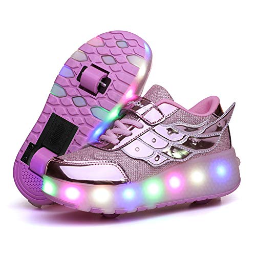 Unisex Niñas Niño LED USB Recargable Zapatillas con Ruedas Single Doble Ronda Neutra Automática de Skate de Patìn Zapatos Calzado de Deportes de Exterior