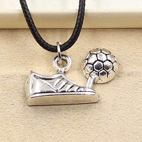 VAWAA Colgante Botas de fútbol Zapatos Collar Gargantilla Charm Cordón de Cuero Negro Joyas Hechas a Mano