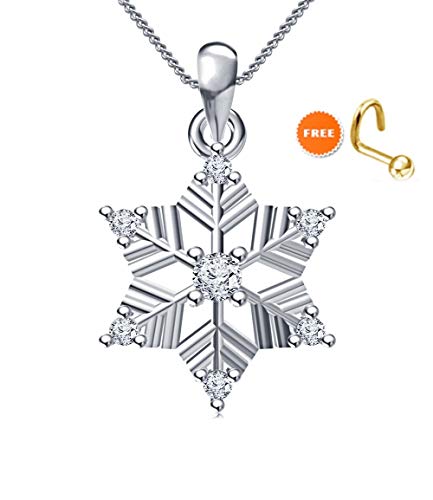 Vorra Fashion Colgante de copo de nieve para mujer, con cadena de serpiente de 45,72 cm, corte RD, plata de ley 925