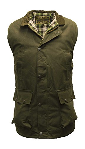 Walker and Hawkes - Chaleco Encerado para Hombre - Efecto Calentador - Estilo campiña Inglesa - Verde Oliva - 3XL (48"-50")