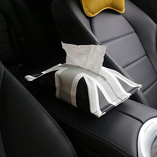 WANG Union Jack Caja de pañuelos de Papel para el Coche de Cuero Bolsa de servilleta de Papel para Mini Cooper Countryman Clubman Accesorios, Negro Gris