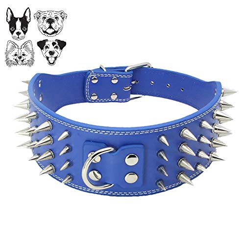 WELBLQ Anti-mordedura Remache Collar para Perros Cuatro Filas de Remaches Collar para Mascotas Doble Lona Anti-Rotura PU Cadena para Perros Tracción Tracción Suministros para Perros-Darkblue-L