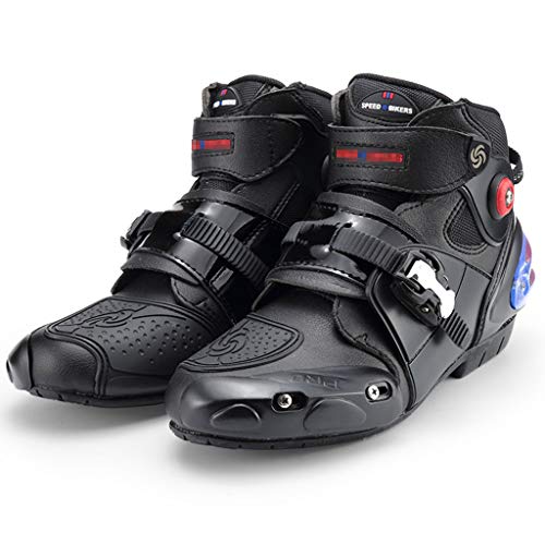 WERT Botas de Moto Bota de Motocross de Alta Resistencia blindada para Hombre Botas de Carretera Botas de Tobillo Cortas y Suaves Botas de piloto,Black-43