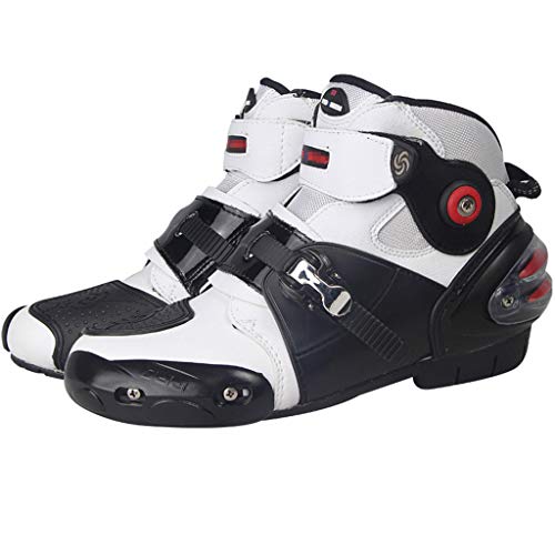 WERT Botas de Moto Botas Impermeables de Cuero Motocross de protección Botas de Carretera Crash Protective Zip Free Shoes,White-42