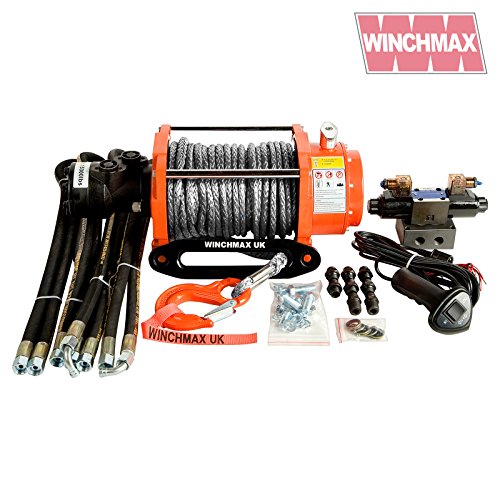 Winchmax 15,000lb (6,804kg) Cabrestante hidráulico naranja original, cuerda de Dyneema, sistema de control completo