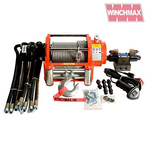 Winchmax Cabrestante hidráulico naranja original, cuerda de acero, sistema de control completo