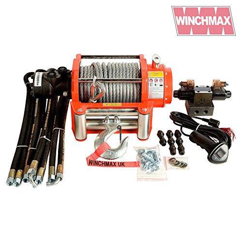 Winchmax Cabrestante hidráulico naranja original, cuerda de acero, sistema de control completo