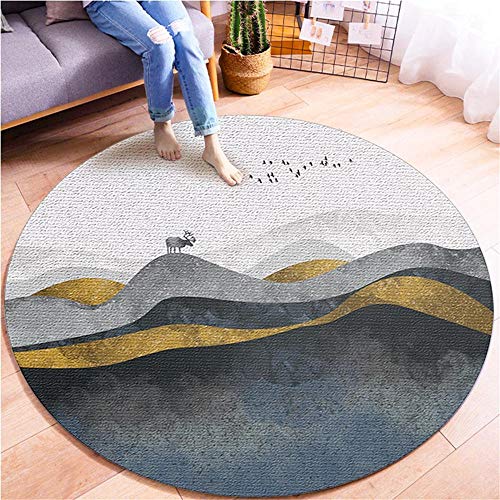 WQ-BBB Higroscópico Redonda Rug Negro Gris Amarillo Azul montañas y diseño de patrón de Renos de río Ocio sin alergias Aposentoes La Alfombra alfombras pie de Cama 200cm