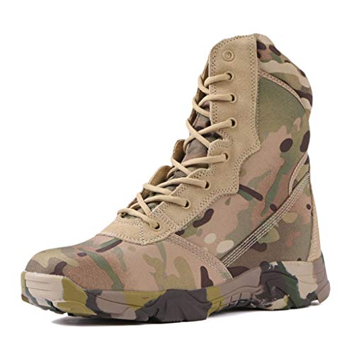 Wygwlg Botas de Combate Militares de Camuflaje con Cordones para Hombres Zapatos de Entrenamiento tácticos Impermeables Botines de acción Bota Desert Spec-Ops,Camo-43