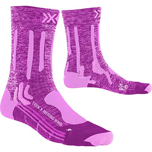 X-Bionic Trek X Merino Calcetín Térmico, Mujer, Morado, 39-40