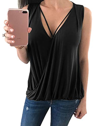 YOINS Camiseta sin Mangas para Mujer Verano Camisas Casuales Cami Tops Sexy de Playa A-Negro M