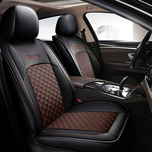 YSHUAI Universal Car Front + Funda de asiento trasero 5 piezas Protector de cuero negro para Hyundai Accent Elantra Getz I10 I20 I30 Estate Ix20 KONA Santa Fe Sonata Tucson, marrón