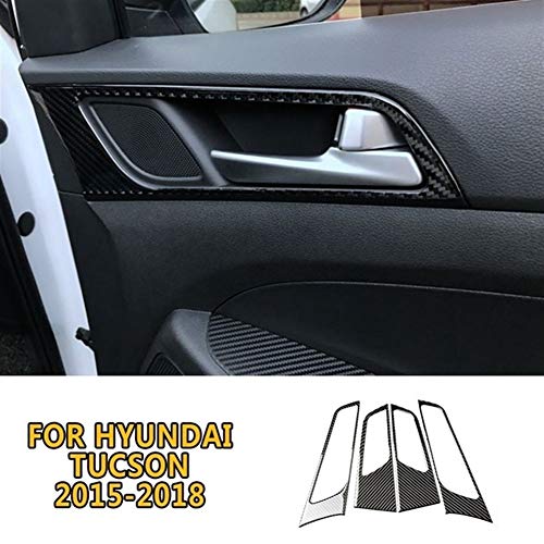 Yunjingchenman Fibra de carbono real del interruptor de la ventana de la manija de la puerta del panel Tazón cambio de engranaje de la caja del panel de la cubierta TIRM for Hyundai Tucson 2015-2018 P