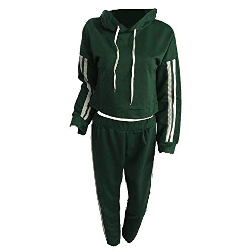 Yying Casaul Chándal Mujer 2 Piezas Set Top y Pantalones de Raso de Rayas Patchwork Sexy Sudadera Sweat Suit Verde del ejército S