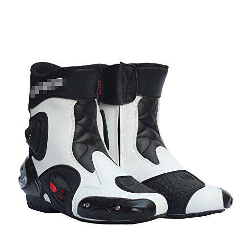 ZOULME Botas de Moto Zapatos de Motocicleta Biker Racing Armor Protection Botas de Cuero largas Zapatos de Touring para Hombre de niño Jinete-Blanco_41