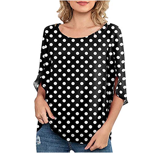 2021 Nuevo Camiseta Mujer Verano Moda Impresión de Lunares Manga Corta Elegante Blusa Camisa Cuello Redondo Camiseta de Gasa Suelto Tops Casual Fiesta T-Shirt Original tee