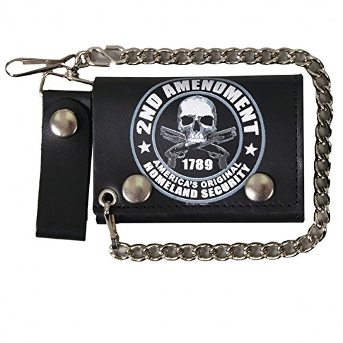 2nd AMENDMENT, 1789 AMERICA'S HOMELAND SECURITY, Detachable Chain & Leather Belt, Bikers Tri-Fold WALLET