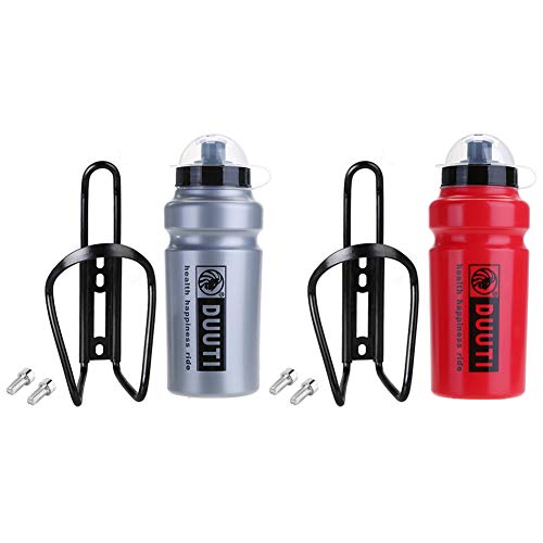 2PC Kit Botella de agua para bicicleta de carretera 2×500ml con Soporte y accesorios, Porta Botella Deportiva, Bidón de Ciclismo para Hidratación