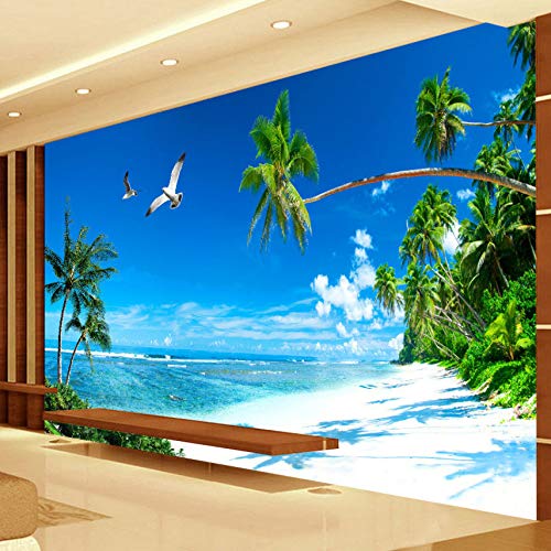3D Murales Papel Pintado Pared Calcomanías Decoraciones Dormitorio Sofá Fondo Decoración Hogar Playa Coconut Grove Moderno Art º Chicas Habitación (W)400X(H)280Cm