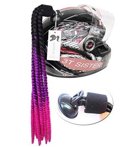 3T-SISTER - Cola de Caballo con Ventosa para Casco de Motocicleta, Trenzas rizadas, Pelo sint¨¦tico de Fibra, Color Degradado, 55,88 cm