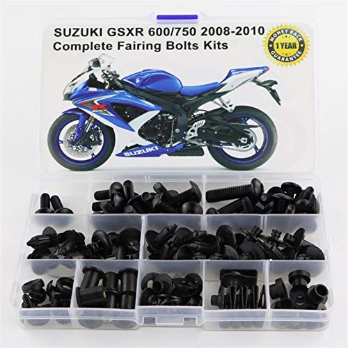 Ajuste para Suzuki GSXR600 GSXR750 GSXR 600 GSXR 750 2008-2010 Motocicleta Tornillos de carenado completo Kits Completado Fijador de acero (Color : Black)