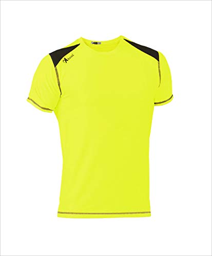 ASIOKA 182/17 Camiseta técnica combinada Unisex para Adultos de m/Corta, Amarillo flúor/Marengo, XXL