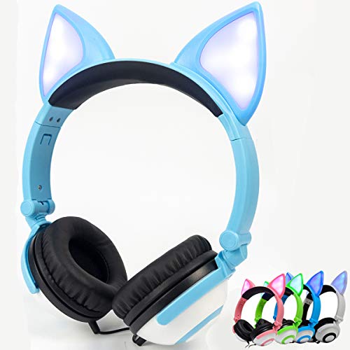 Auriculares con Cable para niños Auriculares sobre Oreja Enchufe de 3,5 mm Auriculares con Oreja Fox Regalos para niños Niños Chicas Adultos compatibles con teléfonos celulares (Azul)