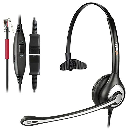 Auriculares Teléfono Fijo RJ9 Mono, Micrófono con Cancelación de Ruido, Quick Disconnect, WANTEK Cascos Centro de Llamadas para Yealink Avaya Cisco Grandstream Panasonic KXT Teléfonos IP(600QY1)