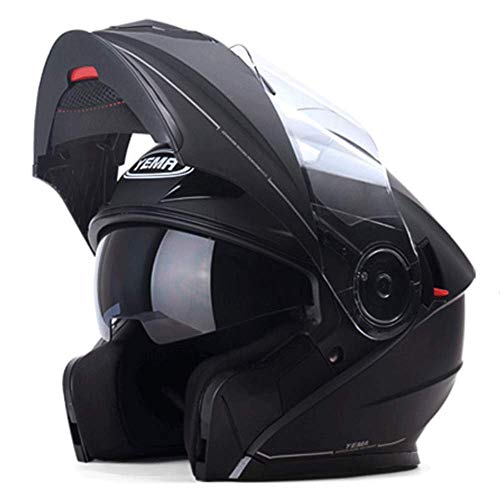 AXDNH Casco de Motocicleta de Rostro Completo, ABS Four Seasons Gafas de Sol Dobles universales Forro cómodo y cómodo Sistema de ventilación múltiple Casco (51-60cm),Matteblack,XXL