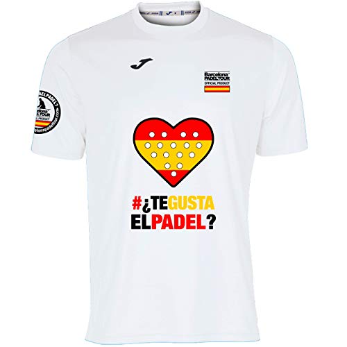 Barcelona Padel Tour | Camiseta Técnica de Manga Corta para Hombre Joma | En Tejido Micro Mesh Transpirable con Corazón Love Pádel y Bandera España Blanco M