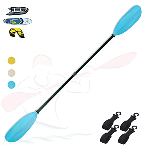 BGSFF Remos para Kayak, Fibra de Vidrio, Remo de Agua para Botes de Sup Ligeros Desmontables, Longitud Ajustable de Dos Extremos, para Canoa, 970 g, Azul