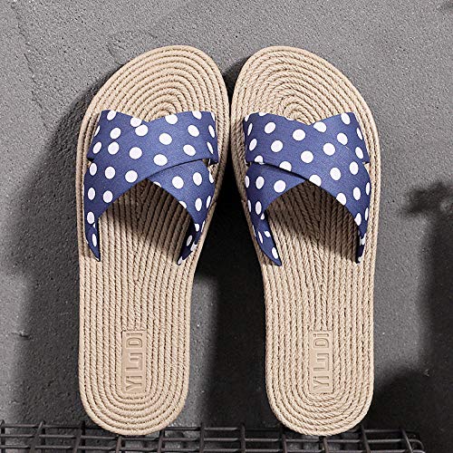 bjyxszd Sandalias Al Aire Libre Pescador Playa Zapatos，Zapatillas de Puntos sólidos Pisos de cáñamo Cross Cross Flip Flops Open Toe Beach Zapatos Cozy Worn Vacaciones de Verano-Azul Marino_37