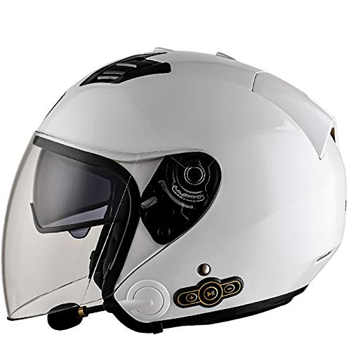 Bluetooth 3/4 Moto Jet Casco Retro Casco Moto Abierto Moto Casco de Cara con Doble Visera de Sol para Unisex/All Seasons Certificado ECE C,L