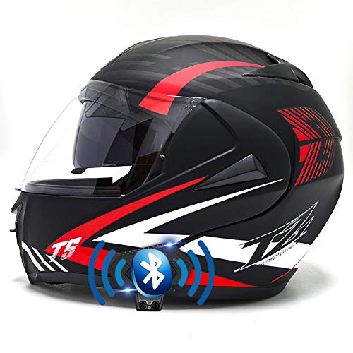 Bluetooth Integrado Casco de Moto Modular con Doble Visera Cascos de Motocicleta ECE Homologado a Prueba de Viento para Adultos Hombres Mujeres 55-62CM