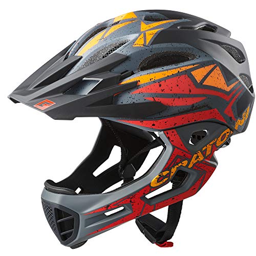 C-Maniac Pro - Casco de bicicleta para descenso, con mentonera, talla S-M (52-56 cm), color negro, rojo y naranja