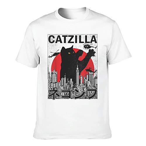 Camiseta de algodón para hombre Catzilla japonesa Gatito de Gatos – Verano Casual blanco L