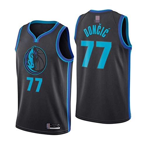 Camisetas De Baloncesto para Hombre, NBA Dallas Mavericks # 77 Luka Doncic - Chalecos Sin Mangas Transpirables De Comodidad Clásica Tops Camisetas Uniformes,Negro,XL(180~185CM)