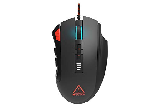 CANYON Merkava Gaming Mouse con 12 botones programables – Ratón para juegos con sensor óptico de alta precisión – DPI ajustable hasta 12000 – Negro