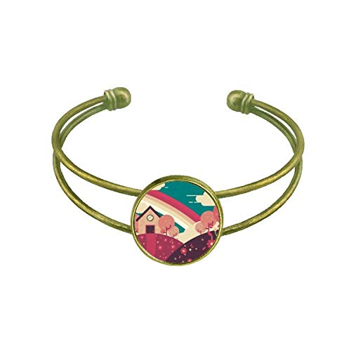 Casa de dibujos animados patrÃ³n de la pintura de paisaje Pulsera Brazalete Retro Joyas De PuÃ±o Abierto