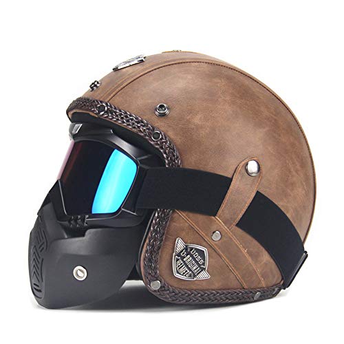 Casco de moto de piel clásica, casco integral, casco deportivo