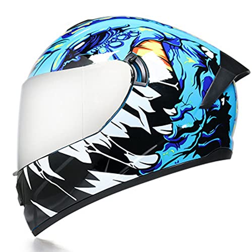 Casco De Moto Moda De Cara Completa Ligero Para Carreras De Motos Para Hombre Y Mujer Casco Integral De Motocicleta Casco Integral Con Con Transparente/Coloreado/Marrón Visera, Azul A,S