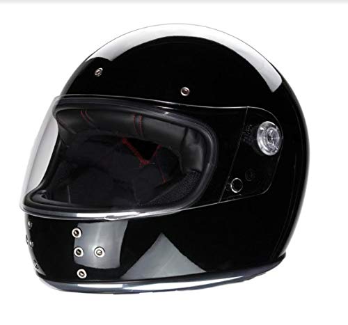 Casco integral de moto estilo retro El Canalla con pantalla negro brillo cantos cromados y remaches IGUANA CUSTOM COLLECTION … (L)