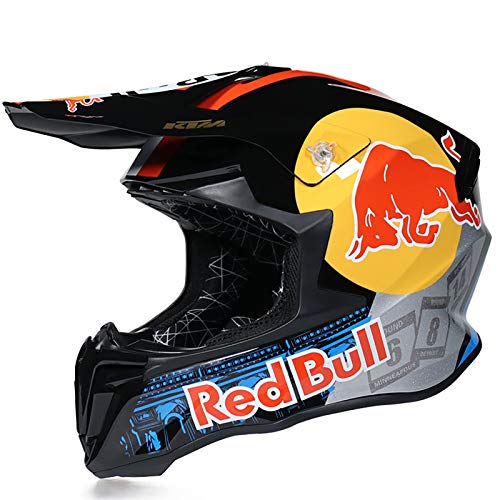 Cascos De Motocross,Cascos modulares Casco De Motocross CertificacióN Dot/ECE Four Seasons Large Rally Casco Mountain Bike DH Casco de Descenso Guantes de Gafas Red Bull A,L