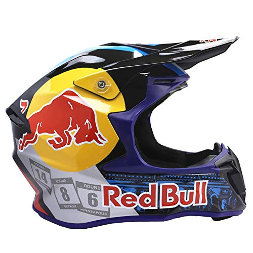 Cascos de Motocross,Cascos modulares CertificacióN Dot/ECE Four Seasons Large Rally Casco Mountain Bike DH Integral Casco de Descenso Guantes de Gafas Red Bull A,M