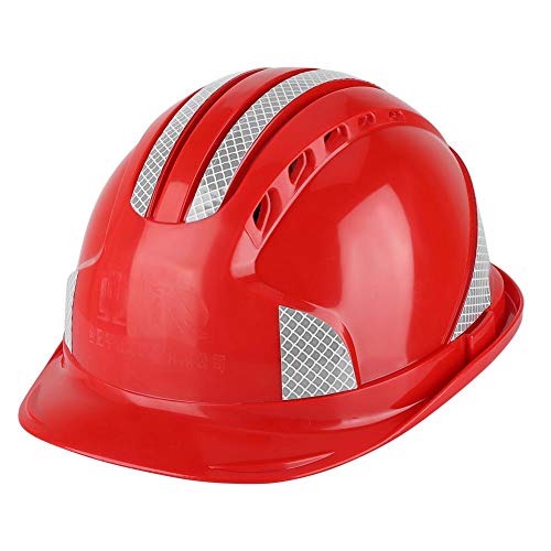 Cascos de Seguridad Trabajador de Lla Construcción Tapa Protectora Ventilación Seguridad Abs Casco Rígido Raya Reflectante Casco(rojo)