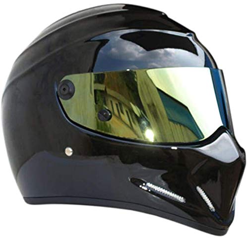 CattleBie Cascos, Extranjero Casco Integral con Visera, Carreras Off-Road, motocrós, for Honda/Yamaha/Suzuki/Kawasaki, Bandido del Casco. (Color : Bright Black (Gold))