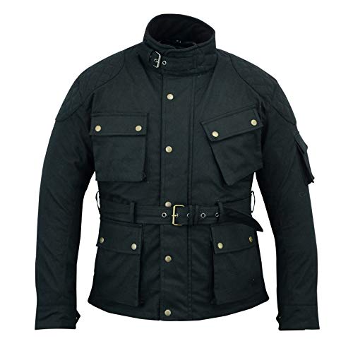 Chaqueta de moto encerada de algodón encerado para hombre Warrior, parte superior de la moto | Forrado impermeable | Abrigo de invierno textil con armadura de motorista para hombre- 6XL