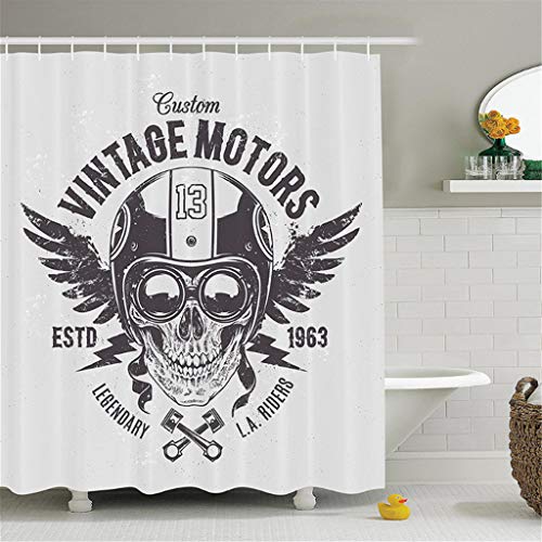 Cortinas De Baño Rider Skull Con Retro Racer Atributos Legendario La Riders Club Casco Moto Imagen Rock Poliéster Baño 120 (An) X180 (H) Cm